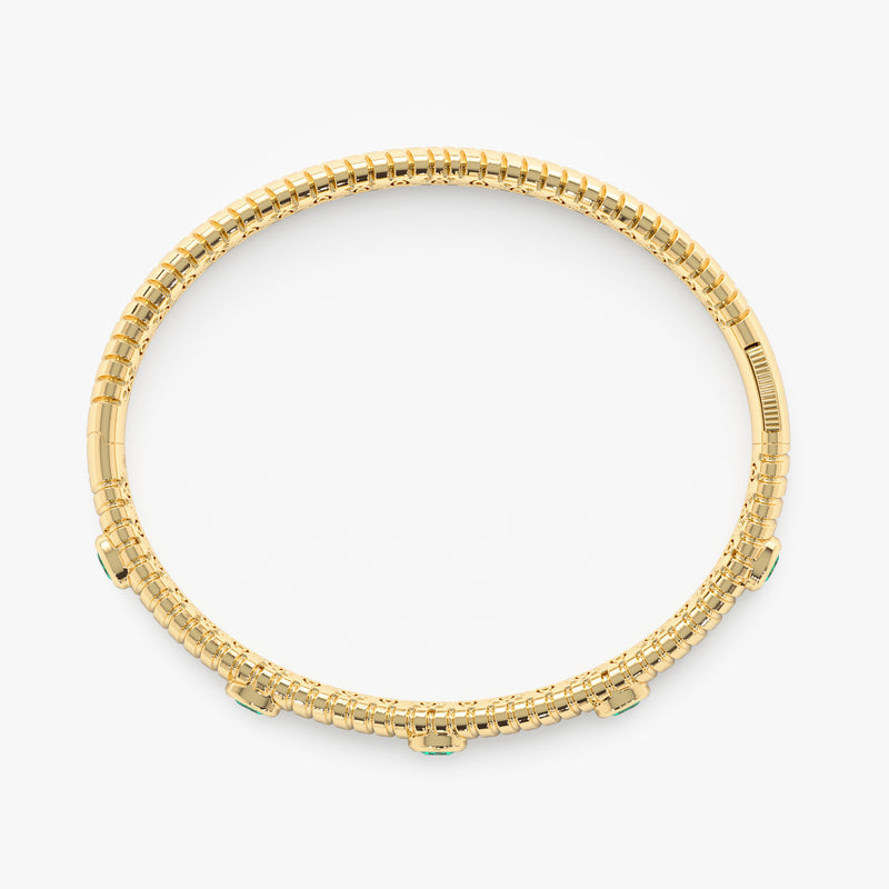 14k Gold Ribbed Emerald Bangle, Melina