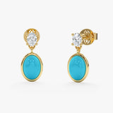 Oval Turquoise & Lab Grown Diamond Drop Earrings, Tirien
