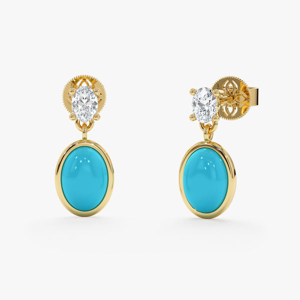 Oval Turquoise & Lab Grown Diamond Drop Earrings, Tirien