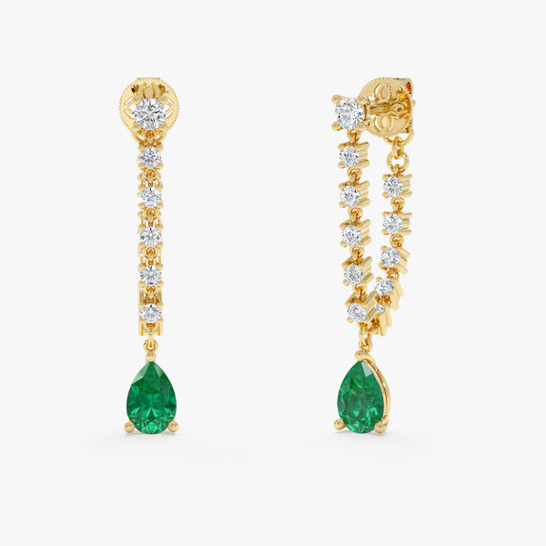 Natural Emerald and Lab Grown Diamond Chain Earring, Thalara
