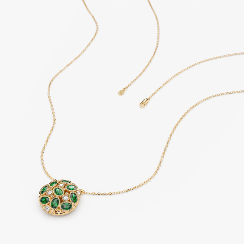 Round Cluster Emerald and Diamond Pendant, Ottilie