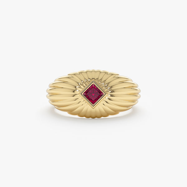 Vintage Style Princess Cut Ruby Dome Ring, Nyx
