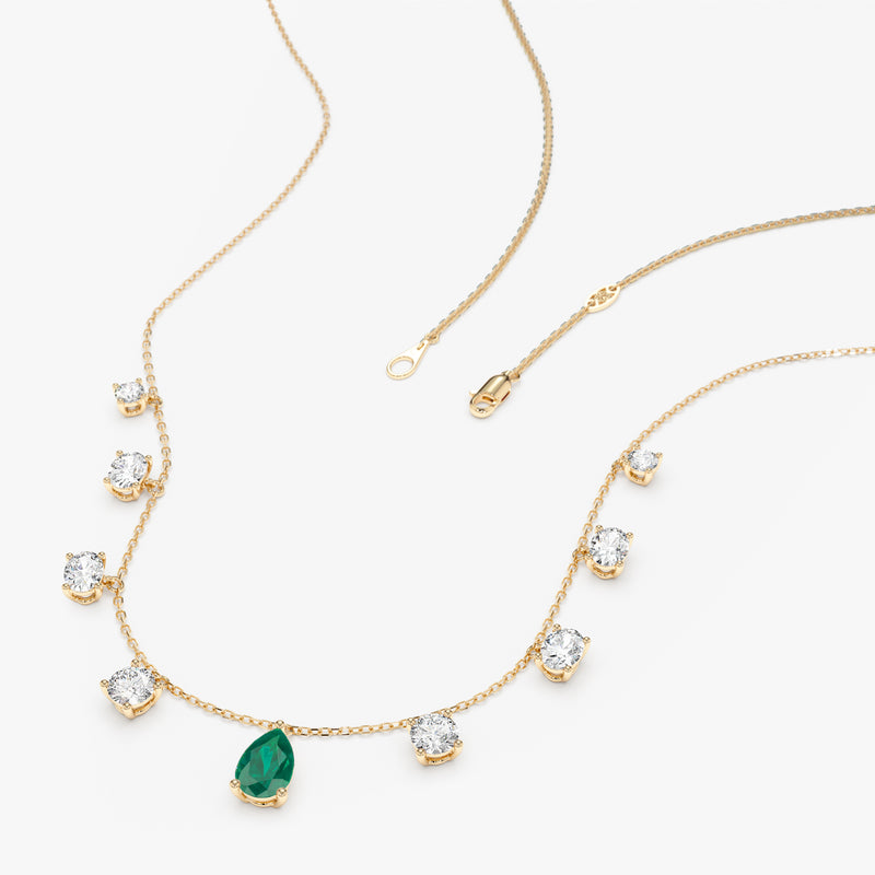 Natural Emerald and Lab Grown Diamond Necklace, Evareth