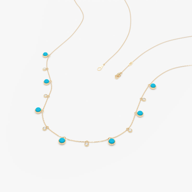 Turquoise & Lab Grown Diamond Station Necklace, Virey