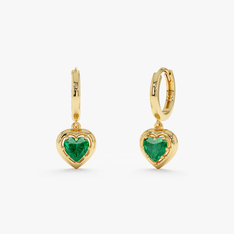 Heart Cut Lab Emerald Dangle Hoops, Vaelessa