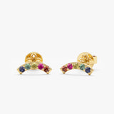 Rainbow Sapphire Curved Bar Studs, Cyla