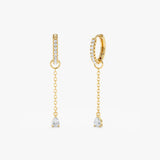 Pair of handmade single diamond drop earring charm for huggies made in 14k solid gold