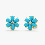 Turquoise & Lab Grown Diamond Flower Stud Earrings, Junelle