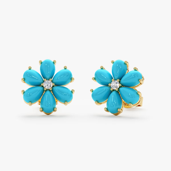 Turquoise & Lab Grown Diamond Flower Stud Earrings, Junelle