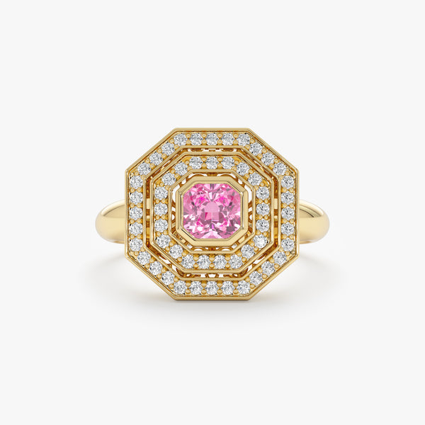 Art Deco Pink Tourmaline & Diamond Ring, Viviana