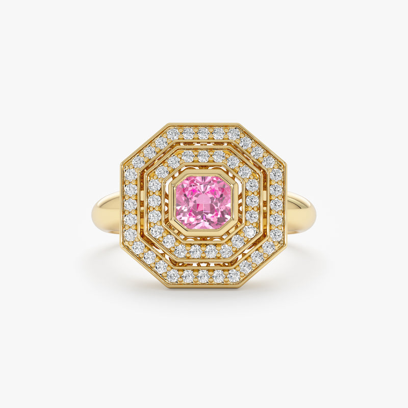 Art Deco Pink Tourmaline & Diamond Ring, Viviana