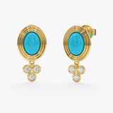 Oval Turquoise & Diamond Cluster Drop Earrings, Calithea