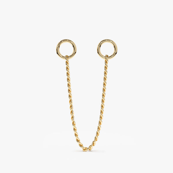Hanging cuban chain charm for huggies in solid 14k gold 
