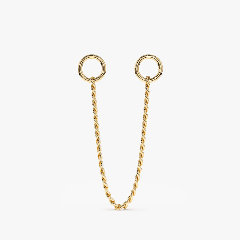 Hanging cuban chain charm for huggies in solid 14k gold 
