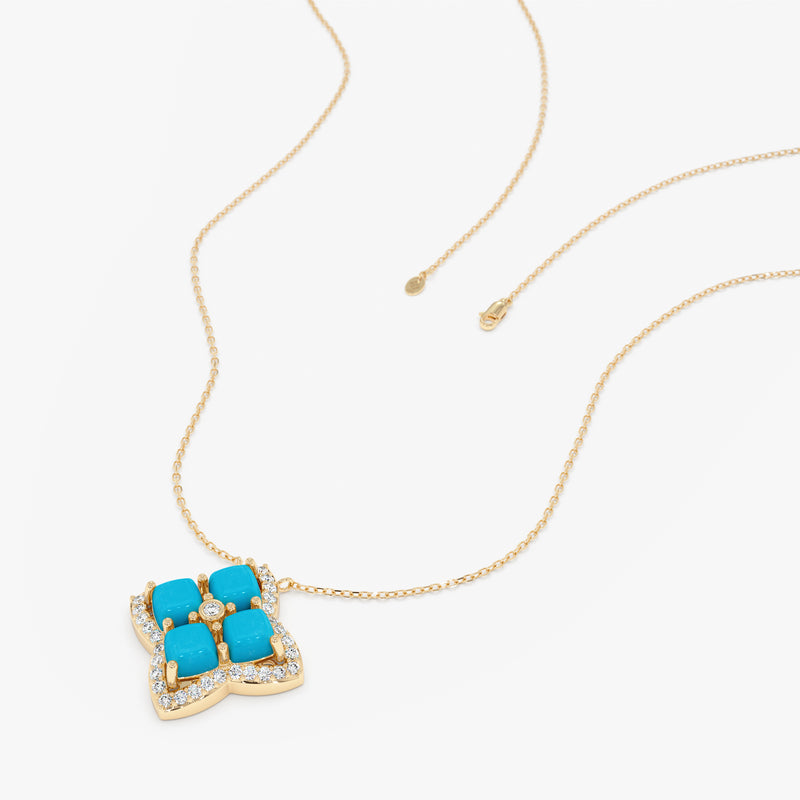 Turquoise & Lab Grown Diamond Clover Necklace, Elowith