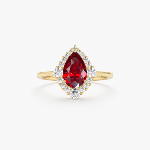 Pear Shape Garnet with Diamond Halo Ring, Orelina