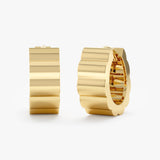 Pair of solid yellow gold grosgrain huggy hoop earrings