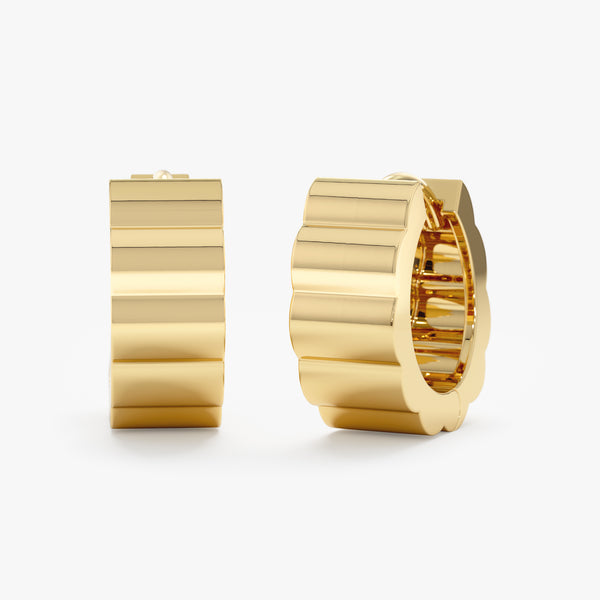 Pair of solid yellow gold grosgrain huggy hoop earrings