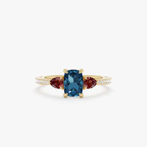 Three Stone Blue Topaz Cocktail Ring, Maelis
