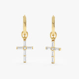 Baguette Diamond Cross Huggie Hoops, Yume