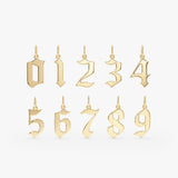 Gold Old English Number Charm, Zephyrella