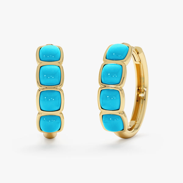 Turquoise Hoop Earrings, Solid Gold Huggie Hoops, Junesa