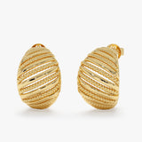 Solid Gold Ribbed & Beaded Hoops, Evadne