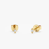 handmade pair of 14k Yellow Gold Diamond Studs in eye shape