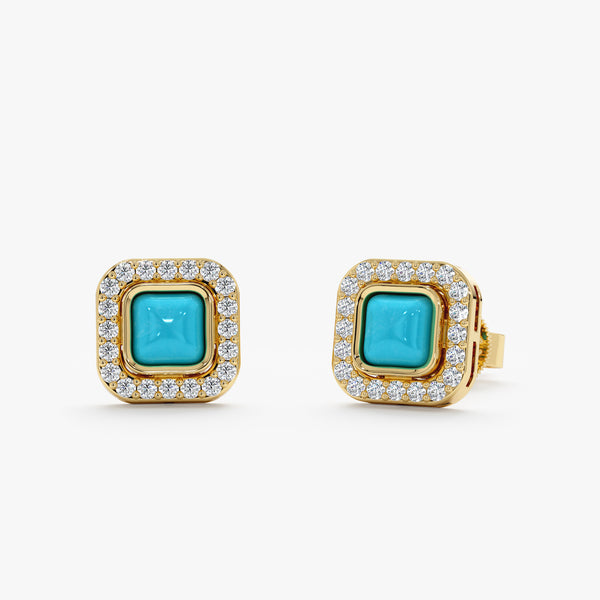 Turquoise & Natural Diamond Halo Stud Earrings, Evienne
