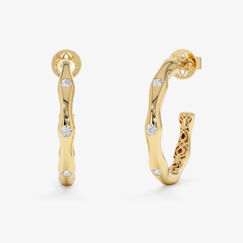 Solid Gold Diamond Hoop Earrings, Ingrid