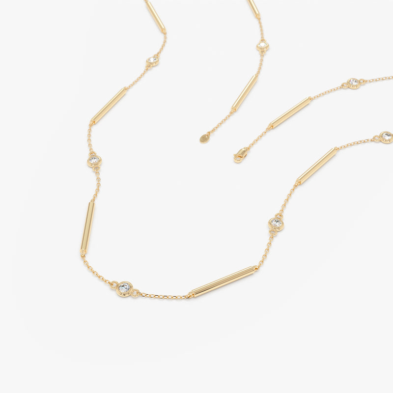 Natural Diamond & Bar Station Necklace, Meliora