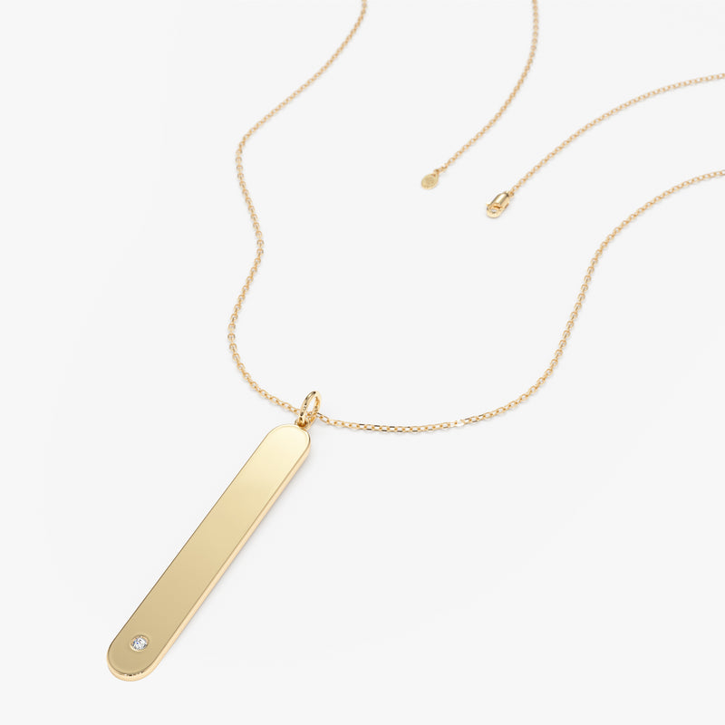 natural round white diamond, personalized bar pendant