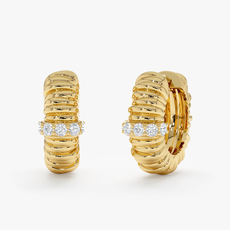 14k Ribbed Diamond Hoop Earring, Hanna