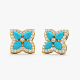 Turquoise & Lab Diamond Flower Stud Earrings, Eirlys