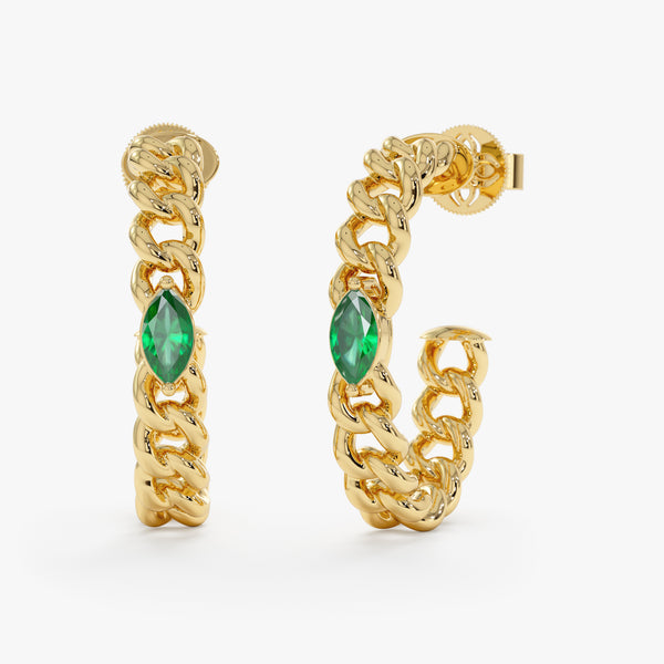 Emerald Chain Hoop Earrings, Damiana