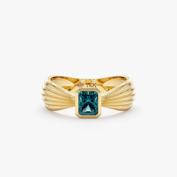 Art Deco Teal Sapphire Ring, Eira