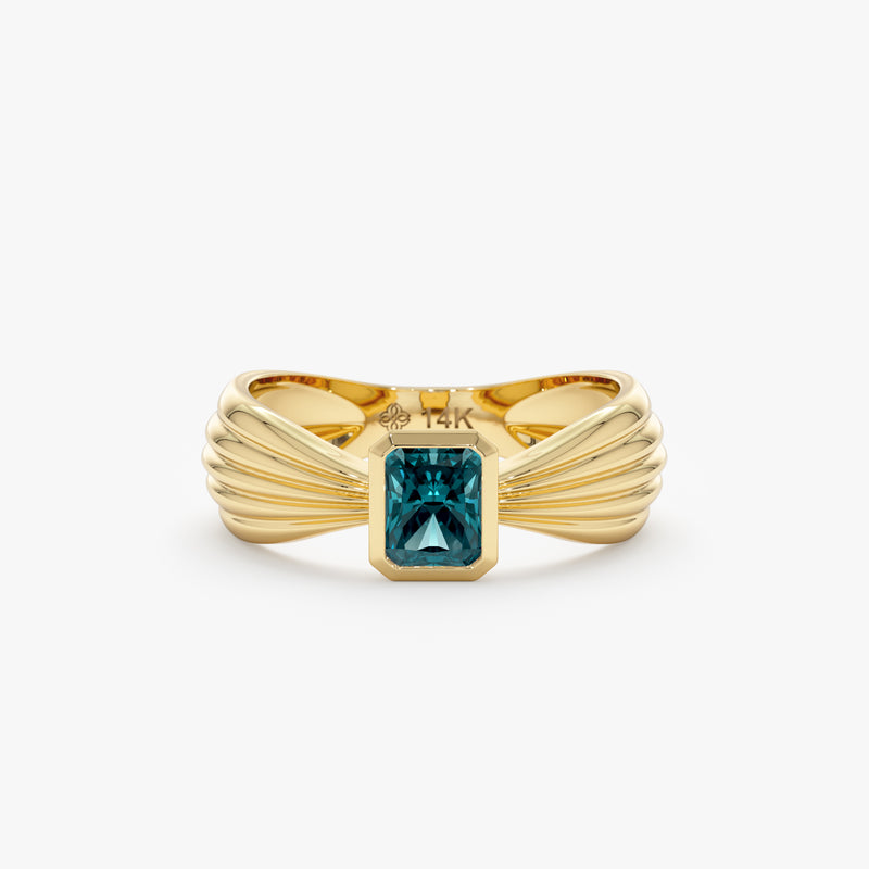 Art Deco Teal Sapphire Ring, Eira