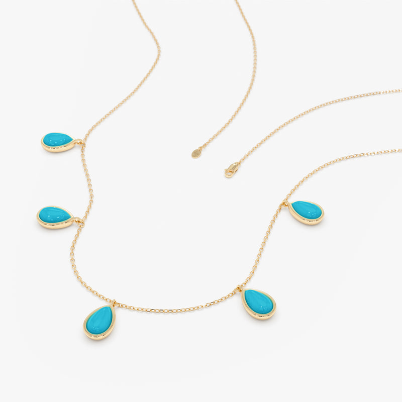 Turquoise Pear Cabochon Dangly Necklace, Kaia
