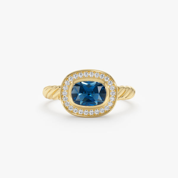 Natural London Blue Topaz & Diamond Ring, Faelina