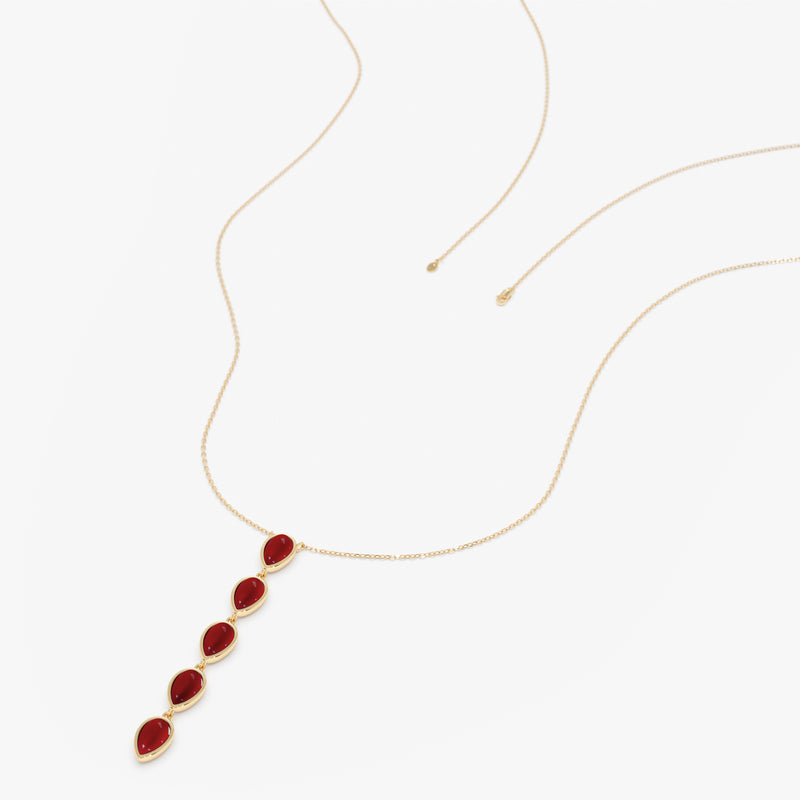 Coral Pear Cabochon Lariat Necklace, Wisteria