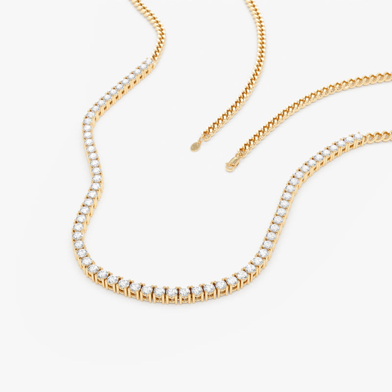 Diamond Tennis Necklace with Cuban Chain, Mackenzie