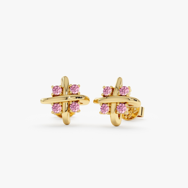 Criss-Cross Pink Sapphire Studs, Sade