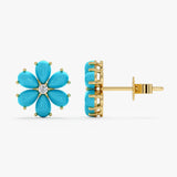 Turquoise & Lab Grown Diamond Flower Stud Earrings, Junelle