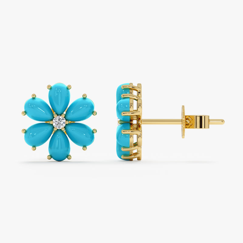 Turquoise & Lab Grown Diamond Flower Stud Earrings, Junelle