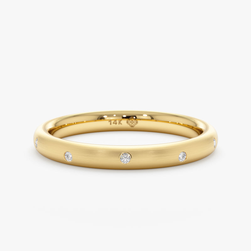 Flush Set Textured Gold Diamond Ring, Raven