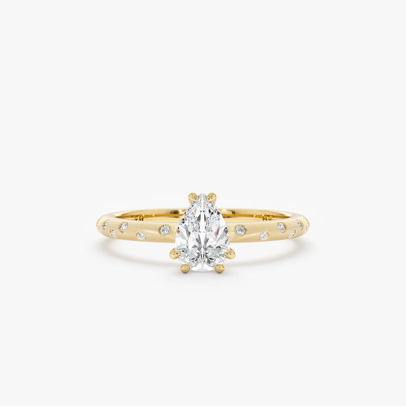 yellow gold pear diamond engagement band