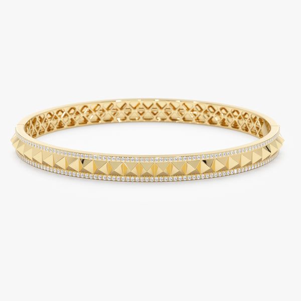 14k Yellow Gold Diamond Pyramid Bangle