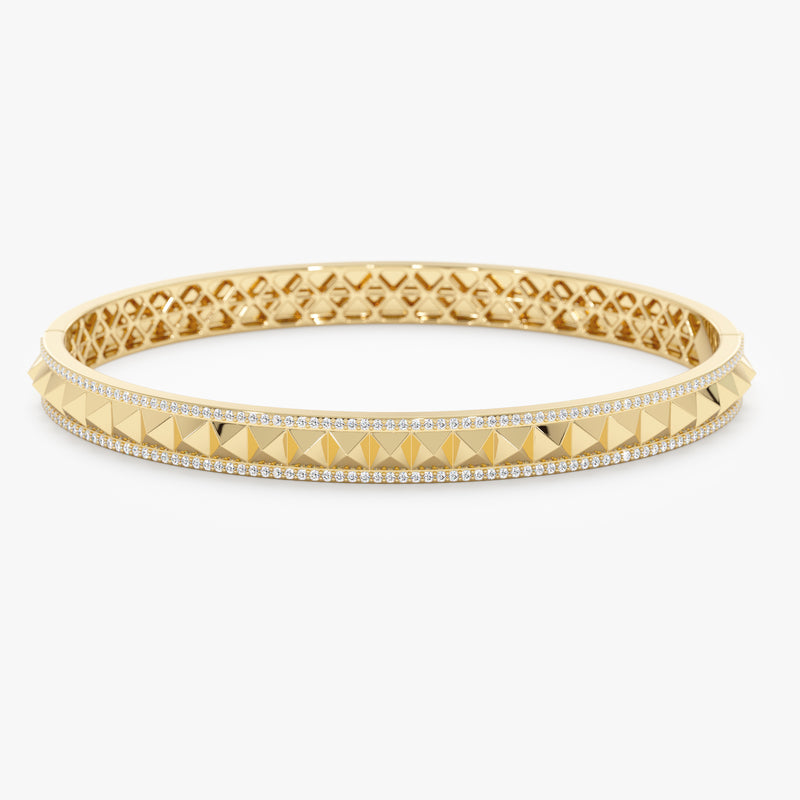 14k Yellow Gold Diamond Pyramid Bangle