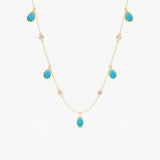 Turquoise & Diamond Dangle Station Necklace, Caelia