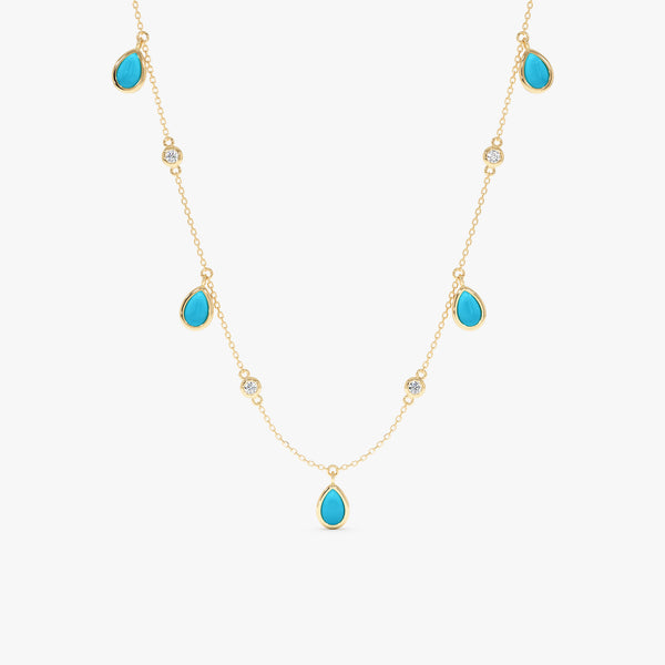Turquoise & Diamond Dangle Station Necklace, Caelia